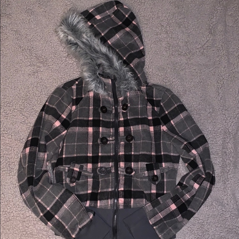 PLAID JACKET WITH HOOD